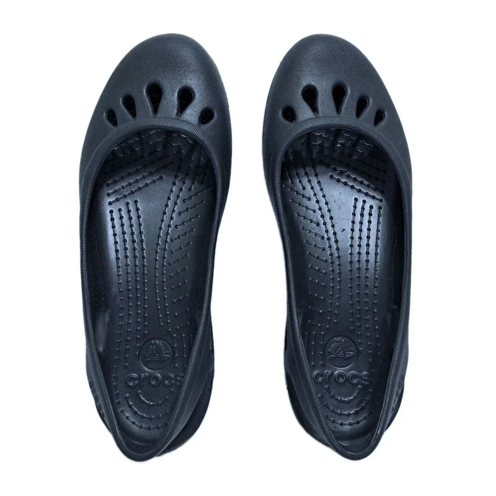 Crocs Kadee Ballerina Flats Womens Size 8 Black Rubber Slip On Casual Shoes